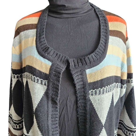 Steve Edwards Striped Aztec Long Line Cardigan Sweater Sz Small - Picture 2 of 9